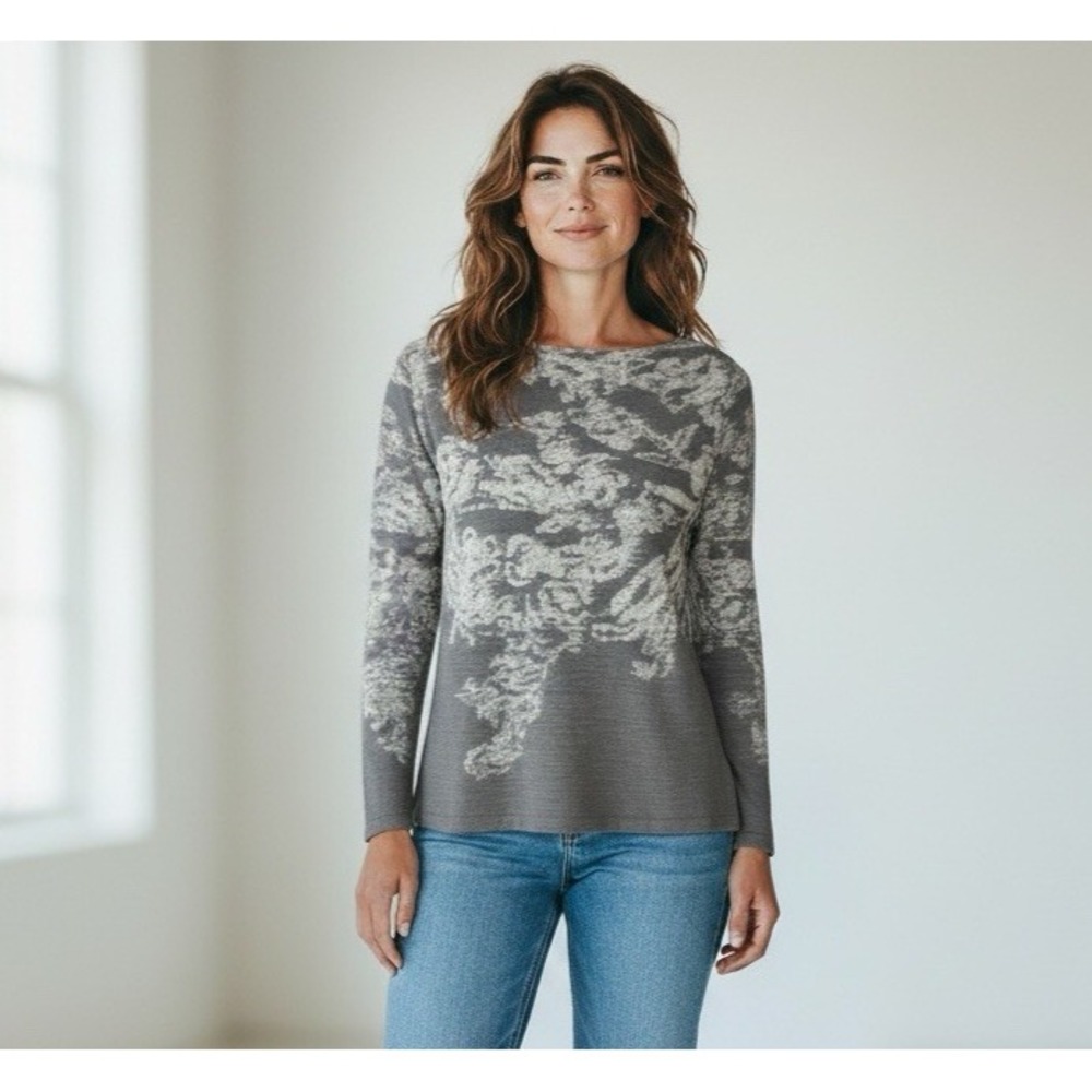 J.‎ Jill Women's XS Raised Texture Sweater Pullover Gray Cream EUC